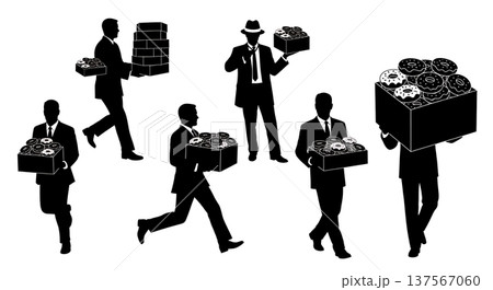Black Solid Agents Carrying Donuts Silhouettes Set of Six Black Solid Agents Carrying Donuts Silhouettes Set of Six 137567060