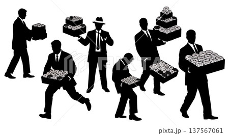 Black Solid Agents Carrying Donuts Silhouettes Set of Six Black Solid Agents Carrying Donuts Silhouettes Set of Six 137567061