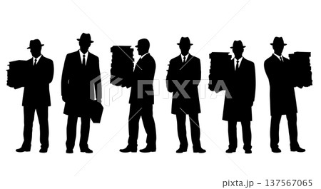 Black Solid Agents Carrying Files Silhouettes Set of Six 137567065