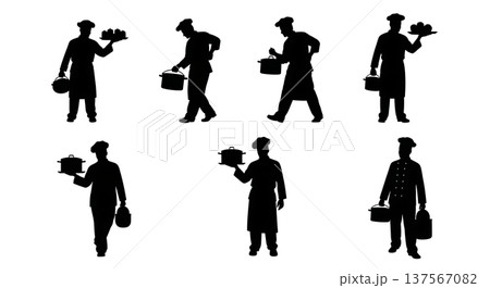 Black Solid Chef Carrying Pot Silhouettes Set of Six Black Solid Chef Carrying Pot Silhouettes Set of Six 137567082