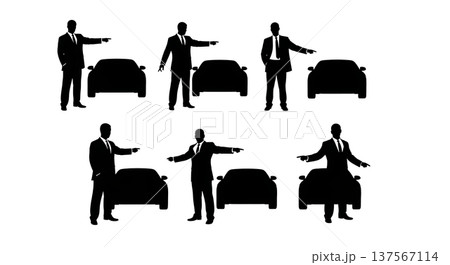 Black Solid Car Salesman Pointing Silhouettes Set of Six Black Solid Car Salesman Pointing Silhouettes Set of Six 137567114