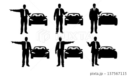 Black Solid Car Salesman Pointing Silhouettes Set of Six Black Solid Car Salesman Pointing Silhouettes Set of Six 137567115
