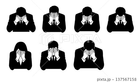 Black Solid Agents Hiding Face Silhouettes Set of Six 137567158