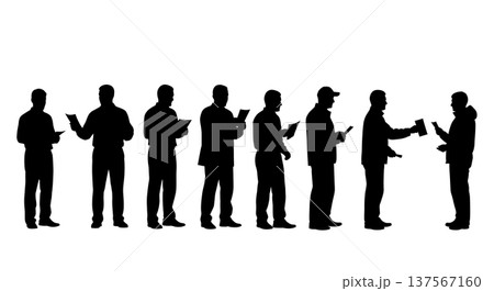 Black Solid Agents Handing Flyer Silhouettes Set of Six 137567160