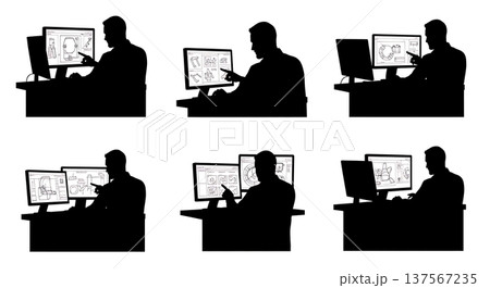 Black Solid 3D Printer Designers Checking CAD Set of Six on White Background Black Solid 3D Printer Designers Checking CAD Set of Six on White Background 137567235