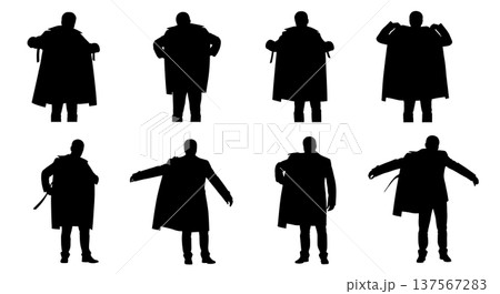 Black Solid Agents Putting Jacket Silhouettes Set of Six 137567283