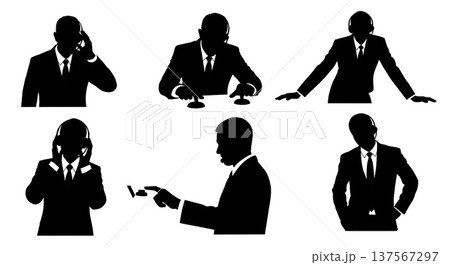 Black Solid Call Center Agents Putting Customers on Hold Silhouettes Set of Six on White Background Black Solid Call Center Agents Putting Customers on Hold Silhouettes Set of Six on White Background 137567297