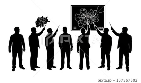 Black Solid Agents Pointing Wall Map Silhouettes Set of Six 137567302