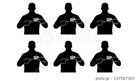 Black Solid Agents Pointing Badge Silhouettes Set of Six 137567307