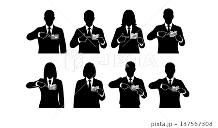 Black Solid Agents Pointing Badge Silhouettes Set of Six 137567308