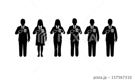Black Solid Agents Pointing Badge Silhouettes Set of Six 137567310