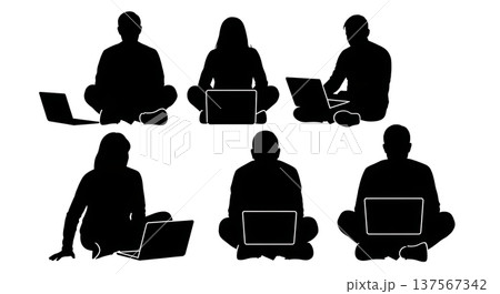 Black Solid Agents Floor Laptop Silhouettes Set of Six 137567342