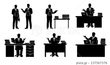 Black Solid Agents Organizing Files Silhouettes Set of Six Black Solid Agents Organizing Files Silhouettes Set of Six 137567376