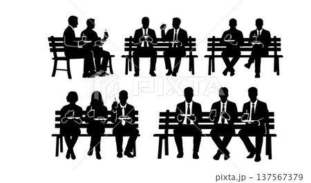 Black Solid Agents Park Bench Silhouettes Set of Six 137567379