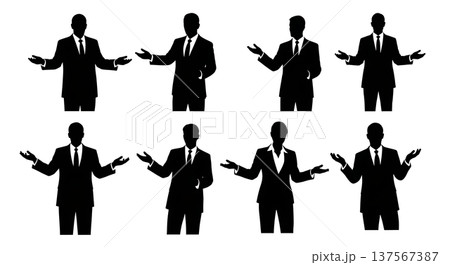 Black Solid Agents Open Arms Explain Silhouettes Set of Six Black Solid Agents Open Arms Explain Silhouettes Set of Six 137567387