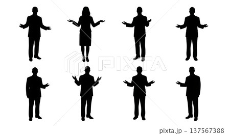 Black Solid Agents Open Arms Explain Silhouettes Set of Six Black Solid Agents Open Arms Explain Silhouettes Set of Six 137567388