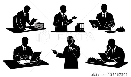 Black Solid Agents Organizing Files Silhouettes Set of Six Black Solid Agents Organizing Files Silhouettes Set of Six 137567391