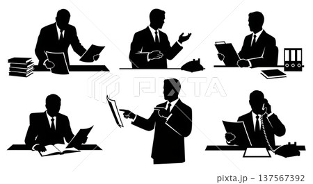 Black Solid Agents Organizing Files Silhouettes Set of Six Black Solid Agents Organizing Files Silhouettes Set of Six 137567392