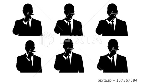 Black Solid Agents Mute Gesture Silhouettes Set of Six Black Solid Agents Mute Gesture Silhouettes Set of Six 137567394