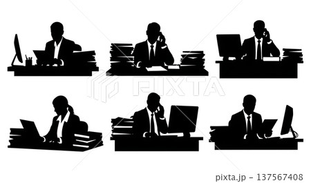 Black Solid Agents Messy Desk Silhouettes Set of Six Black Solid Agents Messy Desk Silhouettes Set of Six 137567408