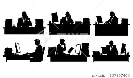 Black Solid Agents Messy Desk Silhouettes Set of Six 137567409
