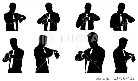 Black Solid Agents Looking Smartwatch Silhouettes Set of Six 137567415