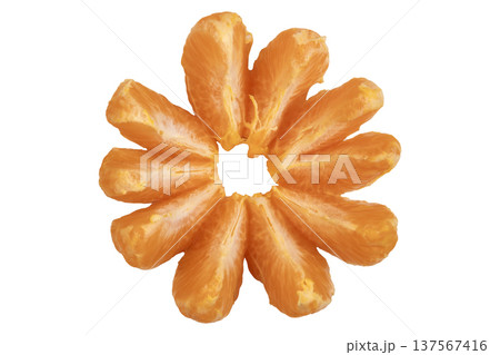 Mandarin orange segments arranged circular, fruit anatomy, symmetrical food design 137567416