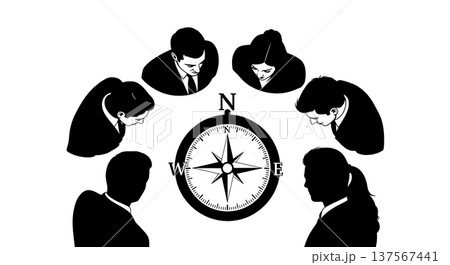 Black Solid Agents Looking Compass Silhouettes Set of Six Black Solid Agents Looking Compass Silhouettes Set of Six 137567441