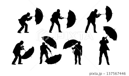 Black Solid Agents Inverted Umbrella Silhouettes Set of Six 137567446