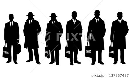 Black Solid Agents Holding Tote Bag Silhouettes Set of Six 137567457