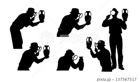 Black Solid Antique Shop Dealers with Vases Set of Six on White Background 137567517