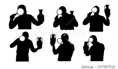 Black Solid Antique Shop Dealers with Vases Set of Six on White Background 137567518