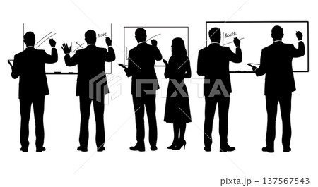 Black Solid Agents Writing Whiteboard Silhouettes Set of Six Black Solid Agents Writing Whiteboard Silhouettes Set of Six 137567543