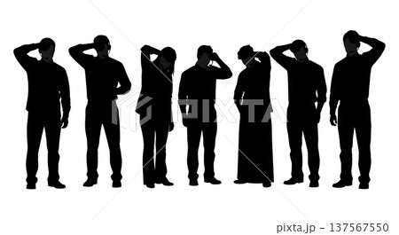 Black Solid Agents Wiping Sweat Silhouettes Set of Six on White Background 137567550