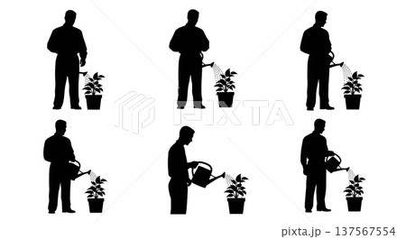 Black Solid Agents Watering Plant Silhouettes Set of Six 137567554
