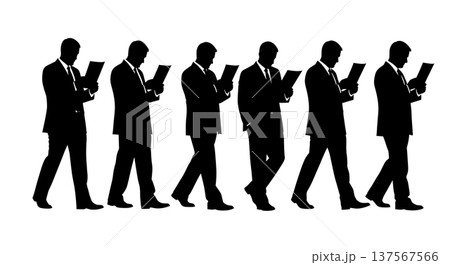 Black Solid Agents Walking Reading Silhouettes Set of Six 137567566