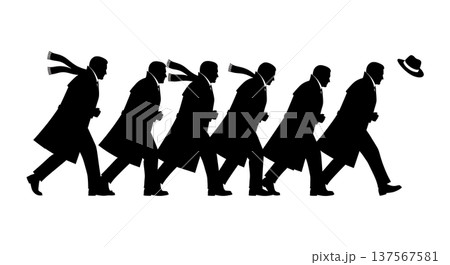 Black Solid Agents Walking Wind Silhouettes Set of Six Black Solid Agents Walking Wind Silhouettes Set of Six 137567581