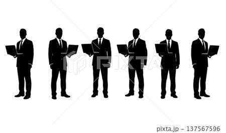 Black Solid Agents Holding Laptop Silhouettes Set of Six Black Solid Agents Holding Laptop Silhouettes Set of Six 137567596
