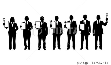 Black Solid Agents Holding Awards Silhouettes Set of Six on White Background 137567614