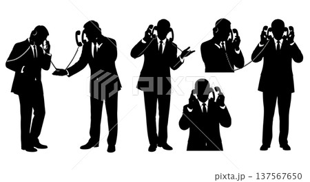 Black Solid Agents Two Phones Silhouettes Set of Six 137567650