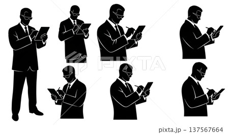 Black Solid Agents Tablet Stylus Silhouettes Set of Six 137567664