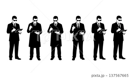 Black Solid Agents Tablet Stylus Silhouettes Set of Six 137567665