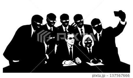 Black Solid Agents Taking Selfie Silhouettes Set of Six 137567666