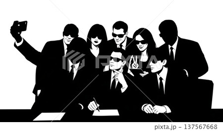 Black Solid Agents Taking Selfie Silhouettes Set of Six Black Solid Agents Taking Selfie Silhouettes Set of Six 137567668