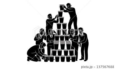 Black Solid Agents Stacking Paper Cups Silhouettes Set of Six on White Background Black Solid Agents Stacking Paper Cups Silhouettes Set of Six on White Background 137567688