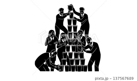 Black Solid Agents Stacking Paper Cups Silhouettes Set of Six on White Background 137567689