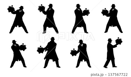 Black Solid Agents Piggy Bank Silhouettes Set of Six Black Solid Agents Piggy Bank Silhouettes Set of Six 137567722