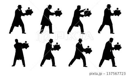 Black Solid Agents Piggy Bank Silhouettes Set of Six 137567723