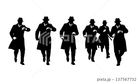 Black Solid Agents Running Late Silhouettes Set of Six 137567732