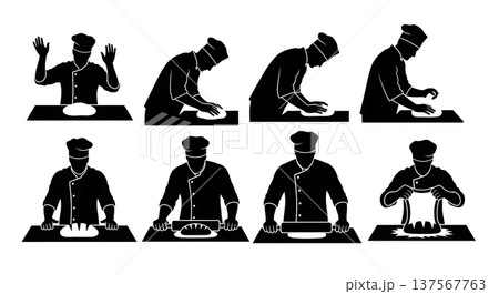 Black Solid Baker Kneading Dough Silhouettes Set of Six Black Solid Baker Kneading Dough Silhouettes Set of Six 137567763